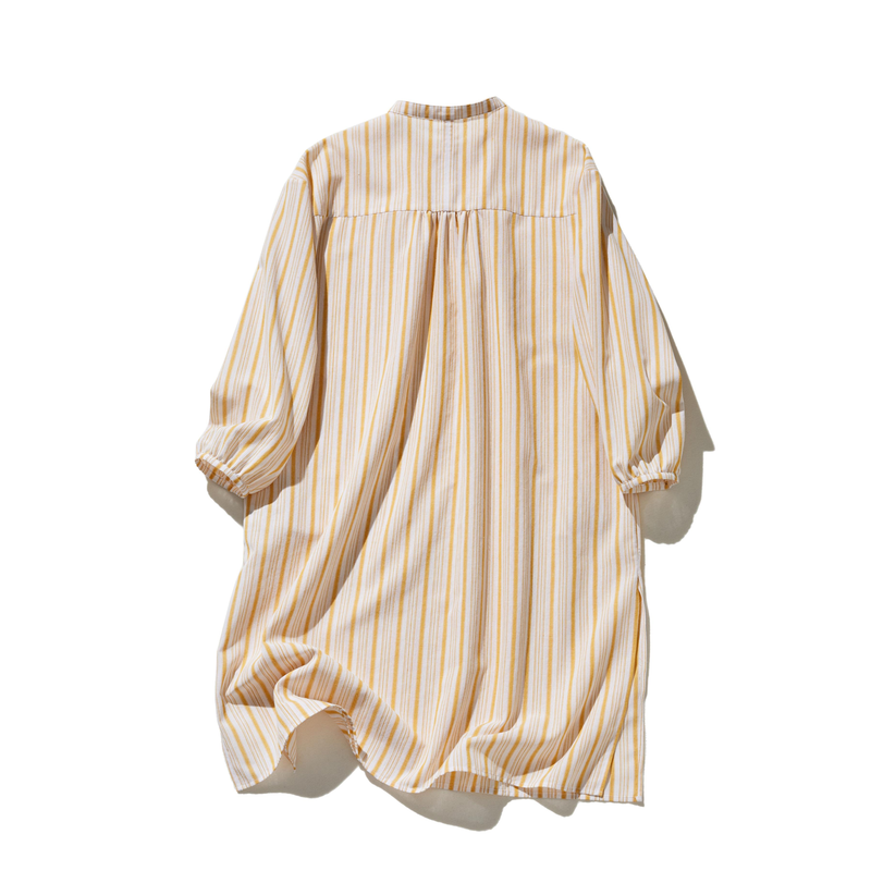 【春～秋まで着回し可】ゆとりシルエット ストライプ チュニックワンピース　250416-1