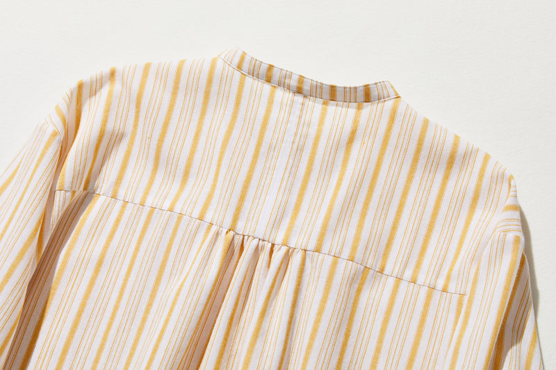 【春～秋まで着回し可】ゆとりシルエット ストライプ チュニックワンピース　250416-1