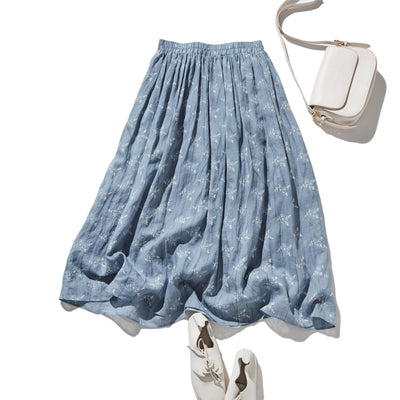 ナチュラルな大人可愛いを叶える 麻100% フラワーフレアスカート　ギャザースカート 　250706