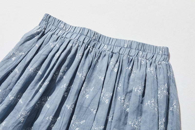 ナチュラルな大人可愛いを叶える 麻100% フラワーフレアスカート　ギャザースカート 　250706