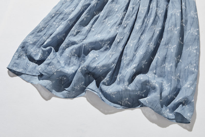 ナチュラルな大人可愛いを叶える 麻100% フラワーフレアスカート　ギャザースカート 　250706