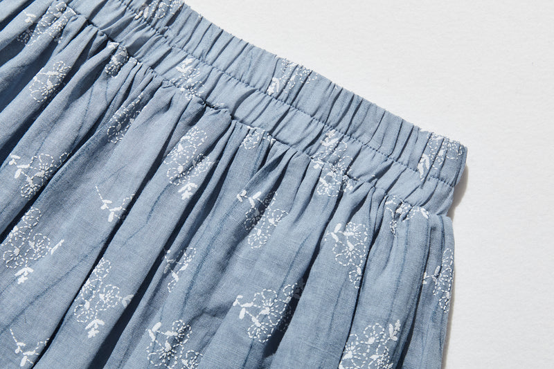 ナチュラルな大人可愛いを叶える 麻100% フラワーフレアスカート　ギャザースカート 　250706