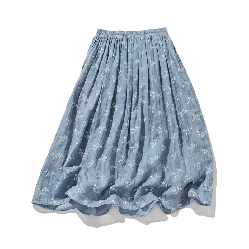 ナチュラルな大人可愛いを叶える 麻100% フラワーフレアスカート　ギャザースカート 　250706