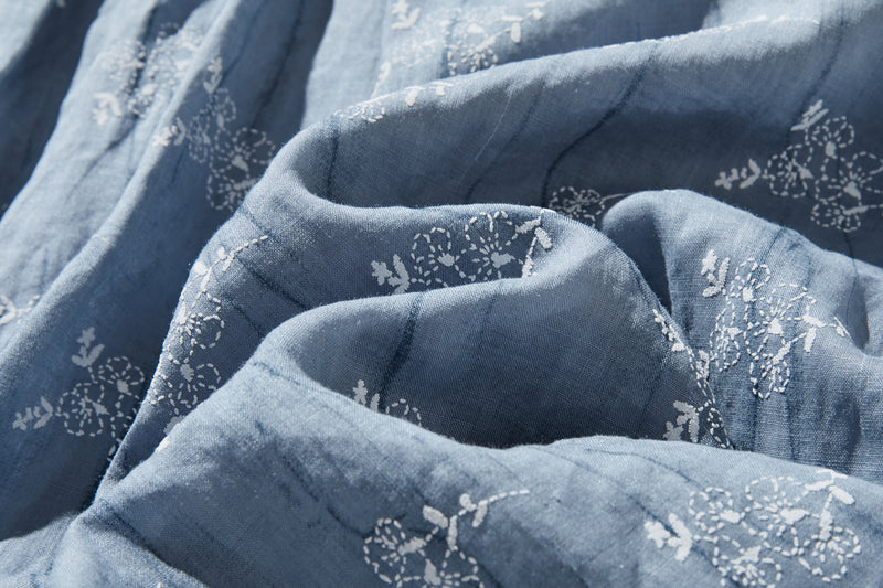 ナチュラルな大人可愛いを叶える 麻100% フラワーフレアスカート　ギャザースカート 　250706