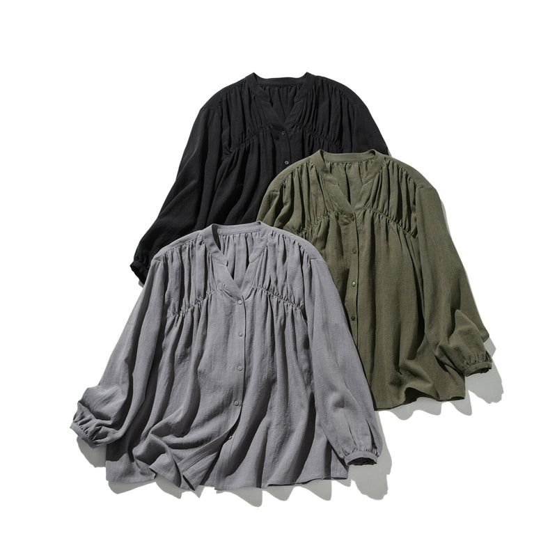 ナチュラルテイストの綿麻シャツブラウス 長袖ブラウス　250420