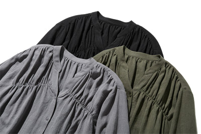 ナチュラルテイストの綿麻シャツブラウス 長袖ブラウス　250420