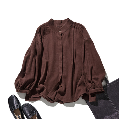 立体タックが美しい コットンリネン ルーズシルエットシャツ 　 250415
