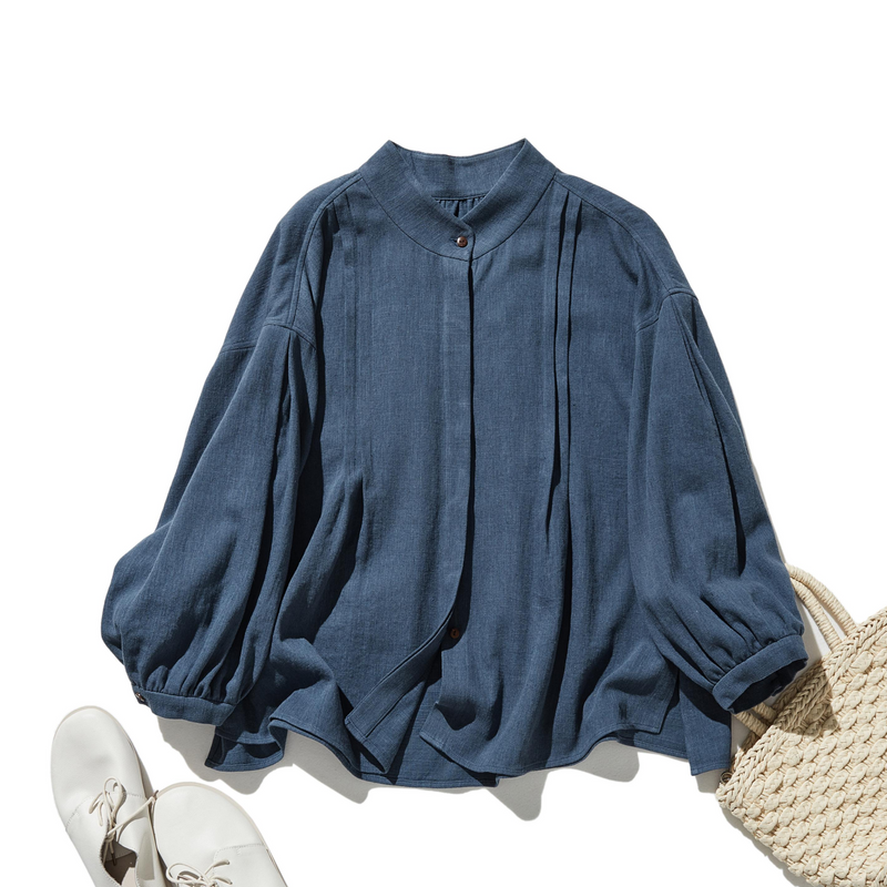 立体タックが美しい コットンリネン ルーズシルエットシャツ 　 250415