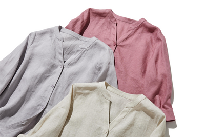 着るほどに味わい深い フランスリネン こだわりVネックシャツ 　250421