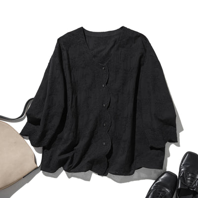 優雅で快適な七分袖レースカーディガン　刺繍コットン100％　　250511