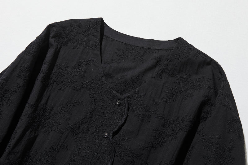 優雅で快適な七分袖レースカーディガン　刺繍コットン100％　　250511