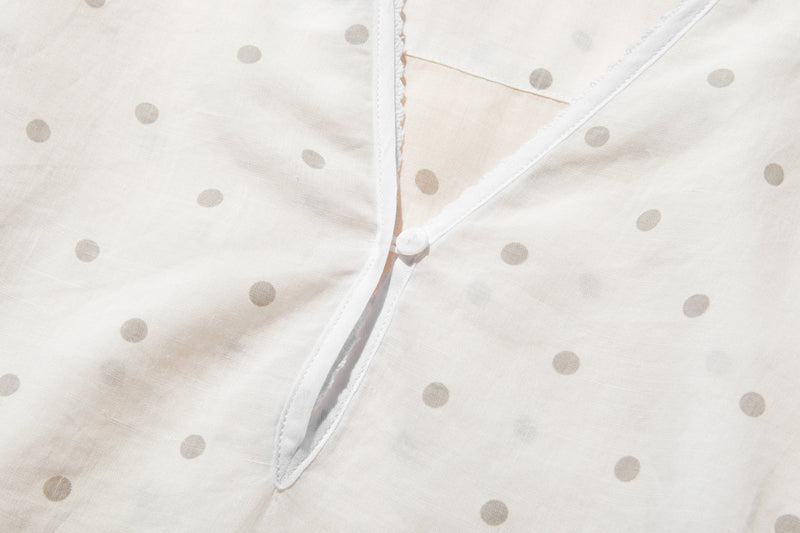 実用性とおしゃれを兼ね備えた水玉ブラウス　チュニック 麻100％　250423-1