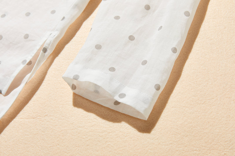 実用性とおしゃれを兼ね備えた水玉ブラウス　チュニック 麻100％　250423-1