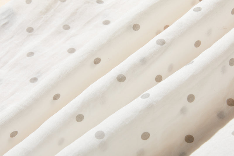 実用性とおしゃれを兼ね備えた水玉ブラウス　チュニック 麻100％　250423-1