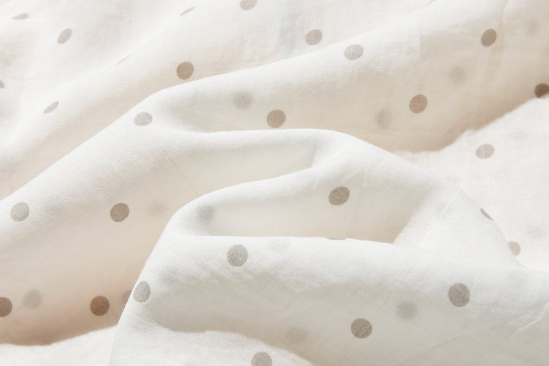 実用性とおしゃれを兼ね備えた水玉ブラウス　チュニック 麻100％　250423-1