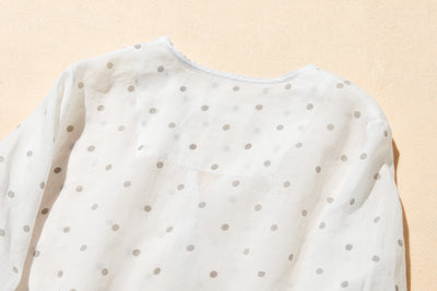 実用性とおしゃれを兼ね備えた水玉ブラウス　チュニック 麻100％　250423-1