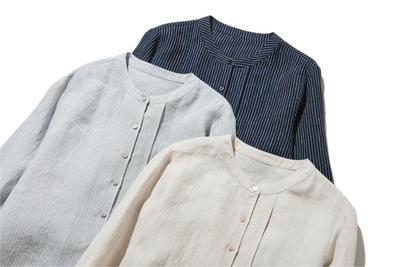 A simple yet striking piece with exquisite details. 100% French linen striped shirt (250410) 