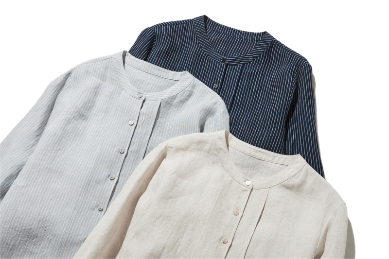 A simple yet striking piece with exquisite details. 100% French linen striped shirt (250410) 