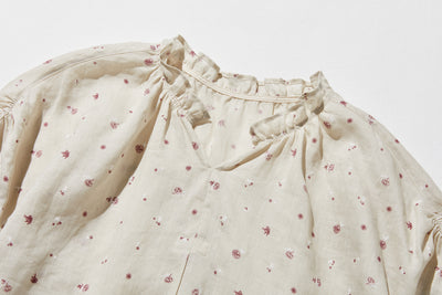 真夏にも涼しく着れる麻のブラウス　プリントブラウス　250606