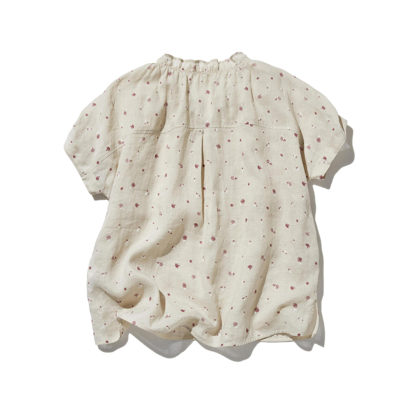 真夏にも涼しく着れる麻のブラウス　プリントブラウス　250606