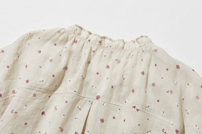 真夏にも涼しく着れる麻のブラウス　プリントブラウス　250606