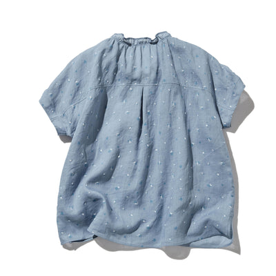 真夏にも涼しく着れる麻のブラウス　プリントブラウス　250606