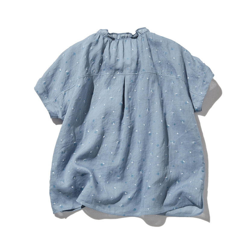 真夏にも涼しく着れる麻のブラウス　プリントブラウス　250606