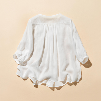 ふんわりAラインが可愛い！ 風通し良く夏らしい麻ブラウス ピンタック入りブラウス　　250422