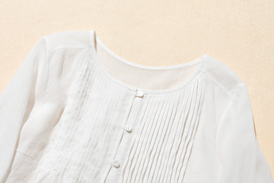 ふんわりAラインが可愛い！ 風通し良く夏らしい麻ブラウス ピンタック入りブラウス　　250422