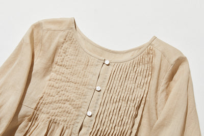 ふんわりAラインが可愛い！ 風通し良く夏らしい麻ブラウス ピンタック入りブラウス　　250422