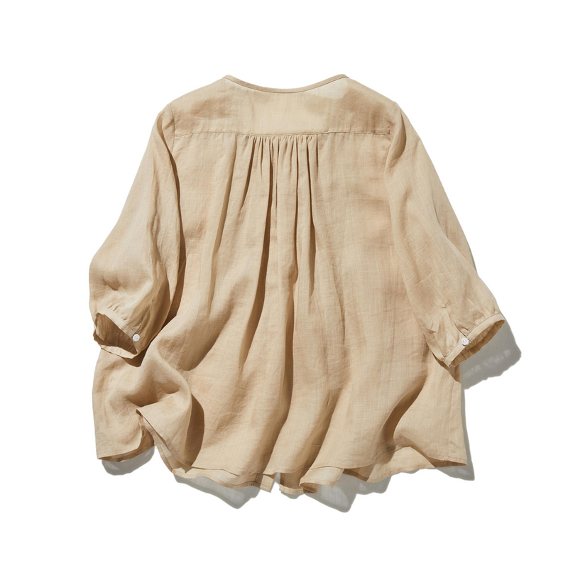 ふんわりAラインが可愛い！ 風通し良く夏らしい麻ブラウス ピンタック入りブラウス　　250422