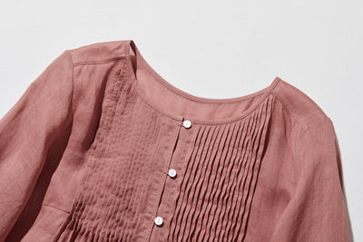 ふんわりAラインが可愛い！ 風通し良く夏らしい麻ブラウス ピンタック入りブラウス　　250422