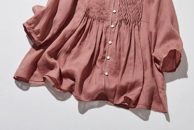 ふんわりAラインが可愛い！ 風通し良く夏らしい麻ブラウス ピンタック入りブラウス　　250422