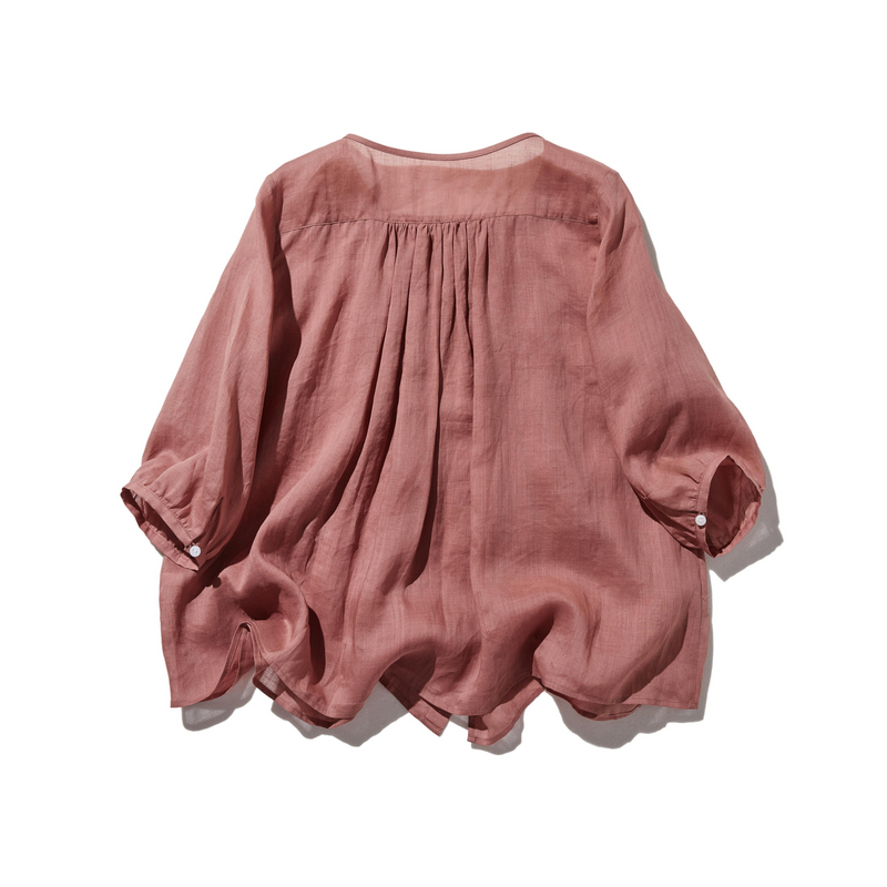 ふんわりAラインが可愛い！ 風通し良く夏らしい麻ブラウス ピンタック入りブラウス　　250422