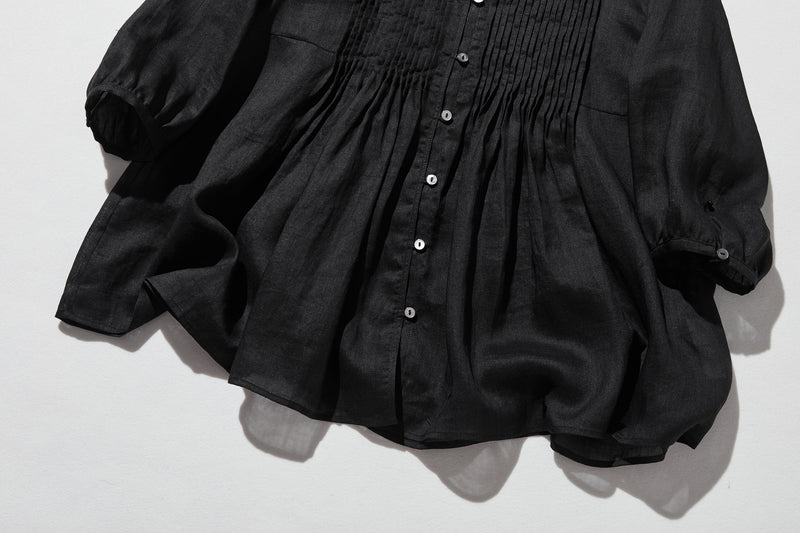 ふんわりAラインが可愛い！ 風通し良く夏らしい麻ブラウス ピンタック入りブラウス　　250422