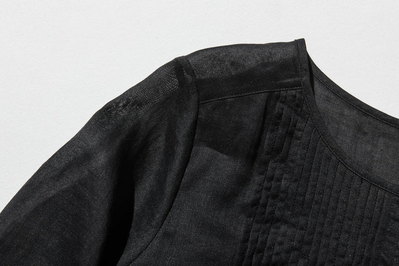 ふんわりAラインが可愛い！ 風通し良く夏らしい麻ブラウス ピンタック入りブラウス　　250422