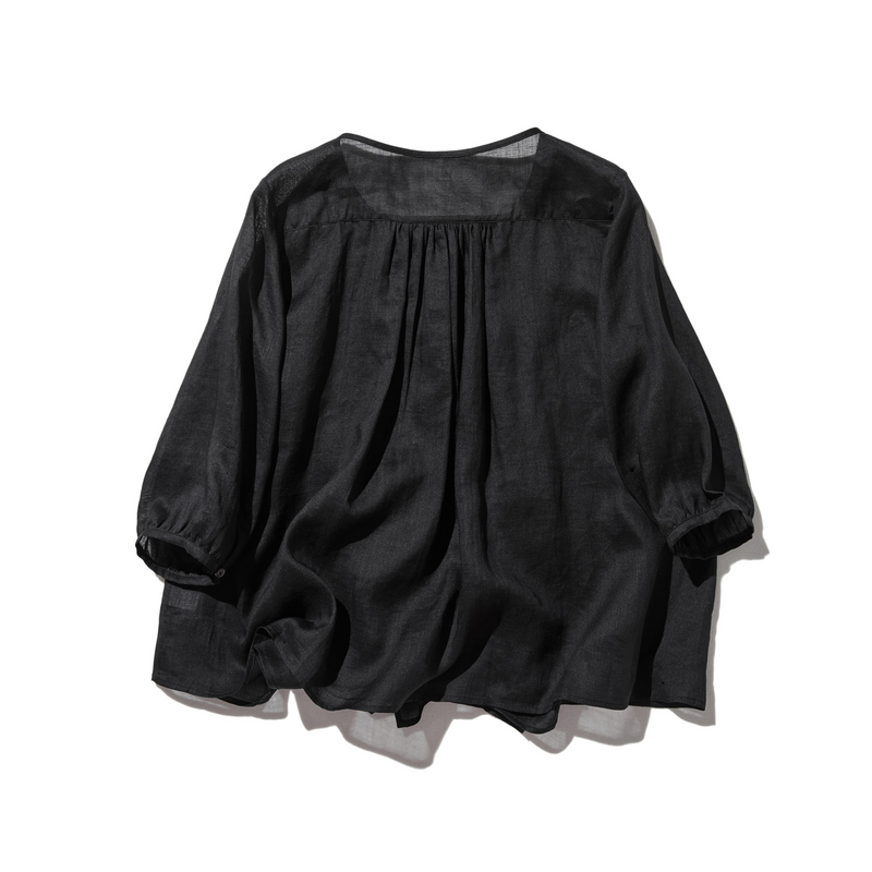 ふんわりAラインが可愛い！ 風通し良く夏らしい麻ブラウス ピンタック入りブラウス　　250422