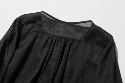 ふんわりAラインが可愛い！ 風通し良く夏らしい麻ブラウス ピンタック入りブラウス　　250422