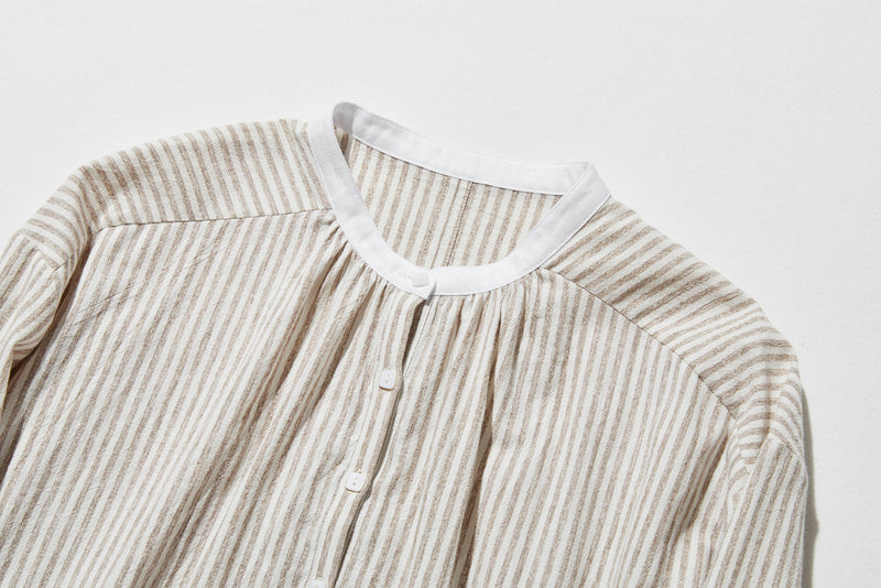 年中着回し可能　ストライプワンピース　コットンリネン 　チュニック 　 250417