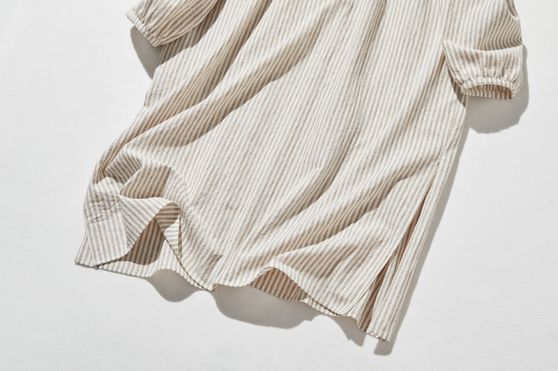 年中着回し可能　ストライプワンピース　コットンリネン 　チュニック 　 250417