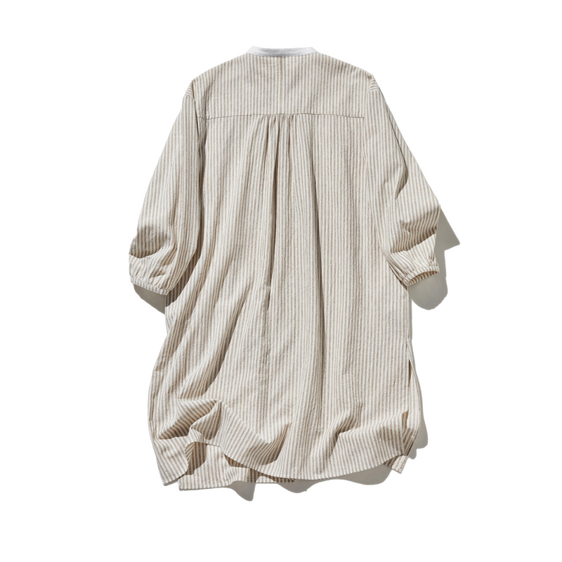 年中着回し可能　ストライプワンピース　コットンリネン 　チュニック 　 250417