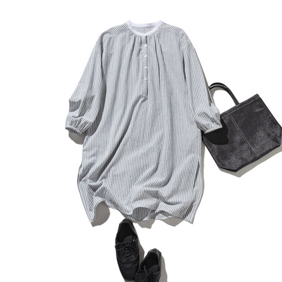 年中着回し可能　ストライプワンピース　コットンリネン 　チュニック 　 250417