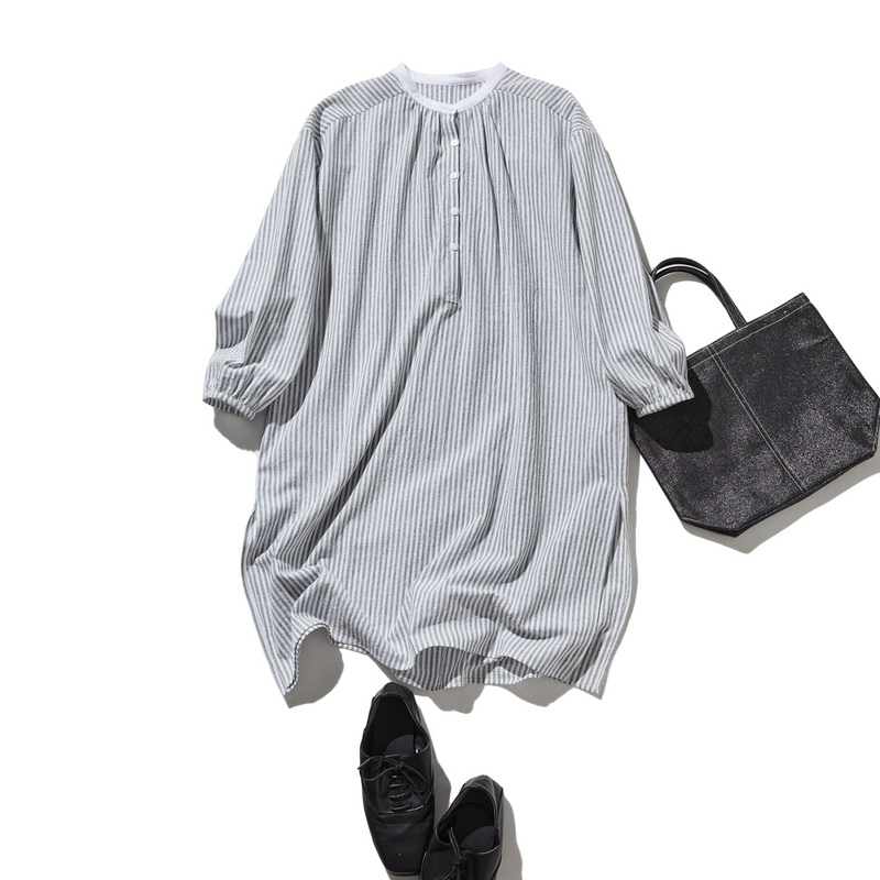 年中着回し可能　ストライプワンピース　コットンリネン 　チュニック 　 250417