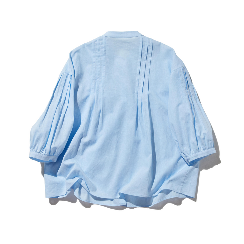 表情を豊かに魅せてくれるピンタック入りブラウス　7分袖　コットンリネン 250425