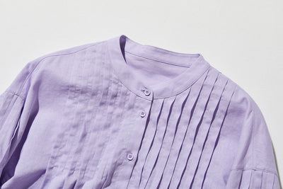 表情を豊かに魅せてくれるピンタック入りブラウス　7分袖　コットンリネン 250425