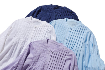 表情を豊かに魅せてくれるピンタック入りブラウス　7分袖　コットンリネン 250425