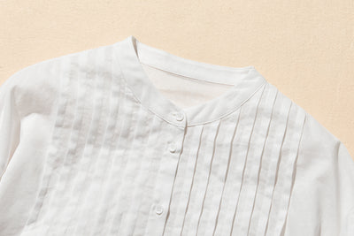 表情を豊かに魅せてくれるピンタック入りブラウス　7分袖　コットンリネン 250425