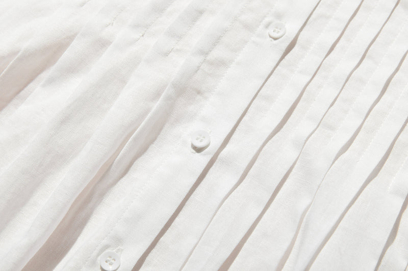 表情を豊かに魅せてくれるピンタック入りブラウス　7分袖　コットンリネン 250425