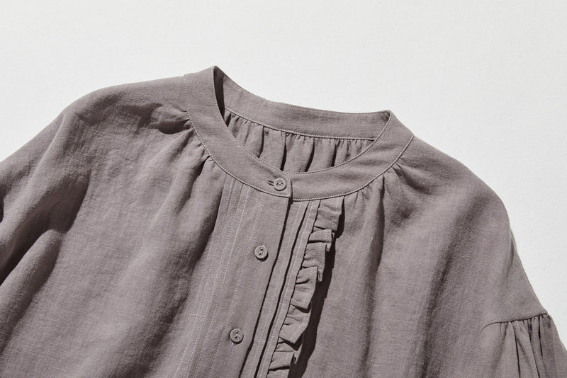 ふんわりアシンメトリー 麻100％カーディガン　長袖ブラウス　　250814