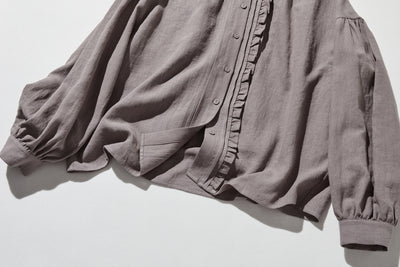 ふんわりアシンメトリー 麻100％カーディガン　長袖ブラウス　　250814